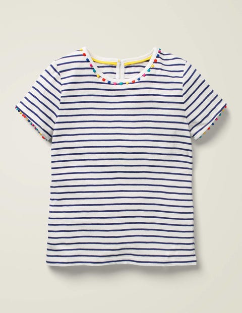 Charlie Pom Jersey T-shirt Ivory Girls Boden