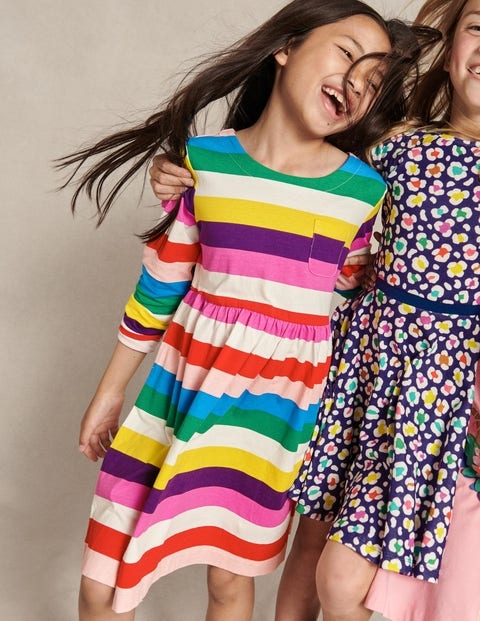 Long Sleeve Fun Jersey Dress - Multi Rainbow Stripe | Boden US