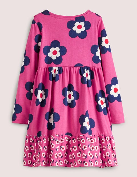 Frill Tiered Jersey Dress - Sweet William Pink Daisy | Boden US