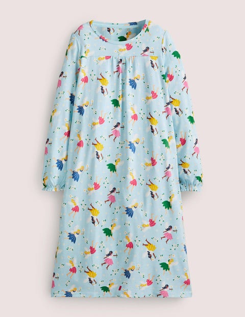 Blue Fairy Print Long-sleeved Cotton Nightie Fille Boden, BLU