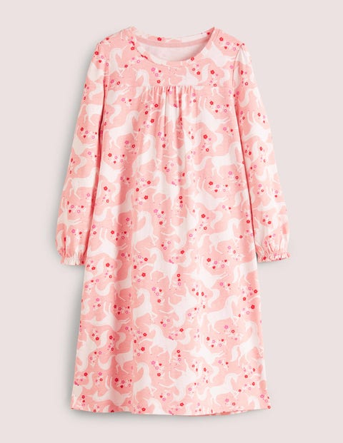 Mini Boden Printed Long-sleeved Nightie Boto Pink Unicorn Floral Christmas Boden