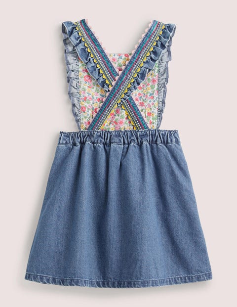 Woven Pinafore Dress Rainbow Stitch Denim Boden US