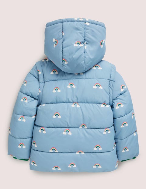 Blue Rainbow Print Puffer Jacket - Moroccan Blue Rainbows | Boden US