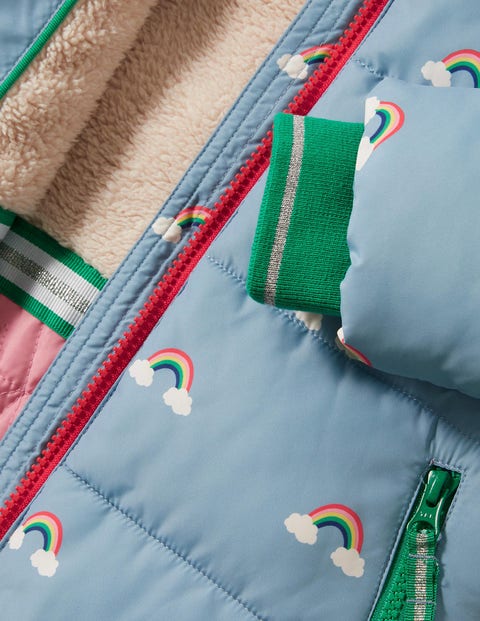 Blue Rainbow Print Puffer Jacket - Moroccan Blue Rainbows | Boden US