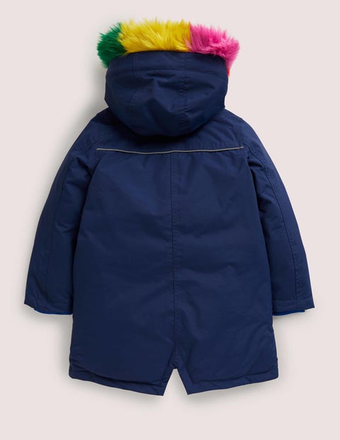 Mini Boden Kids' Star Print Longline Padded Coat, Navy Foil