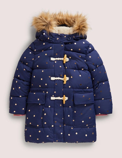 Gold Polka Dot Navy Puffer Jacket Fille Boden, NVY