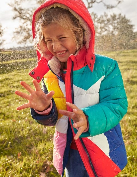 Multicolour Waterproof Hooded Puffer Jacket - Multi Colourblock Star | Boden UK