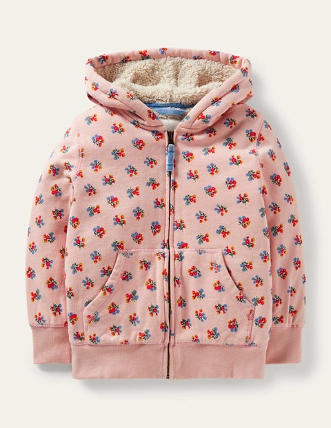 Pink Floral Borg Lined Hoodie Fille Boden, PNK