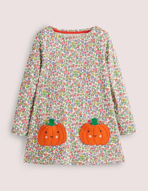 Halloween Pumpkin Pocket Floral Dress - Ivory Vintage Floral Pumpkin