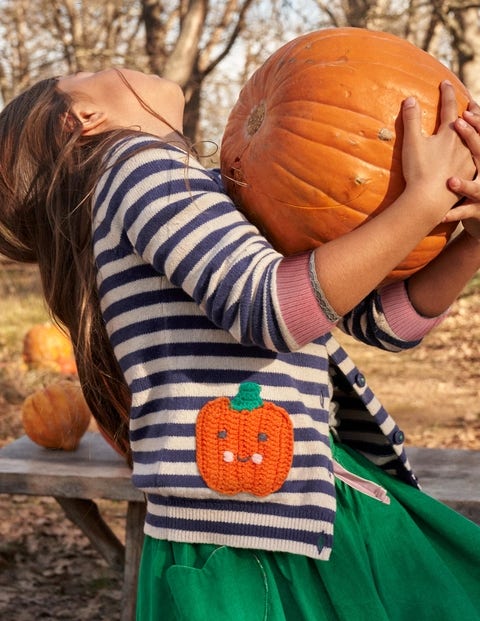 Navy Stripe Pumpkin Pockets Halloween 