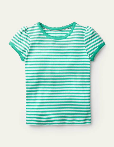 Short-Sleeved Pointelle Top Green Girls Boden