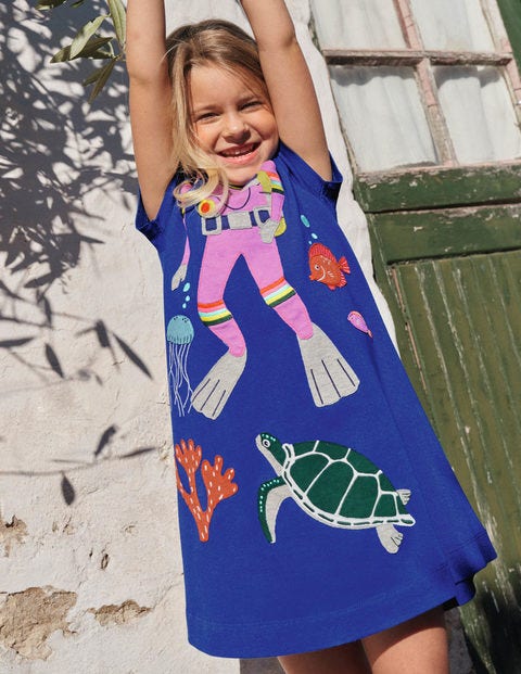 Fun Big Appliqué Dress - Blue Wave Diver