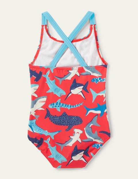 Red Shark Cross-back Swimsuit - Soft Red Sharks