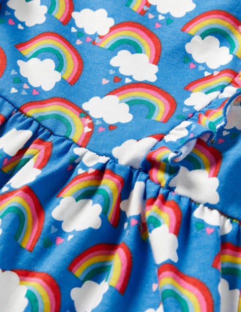 Frill Tiered Jersey Dress - Moroccan Blue Love Rainbows | Boden UK