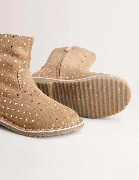 Cosy Short Leather Boots - Taupe Star 