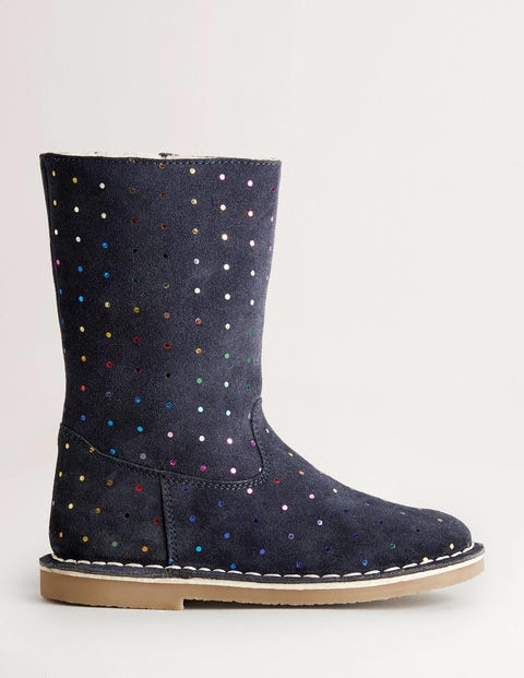 Navy Spots Tall Suede Boots Fille Boden, Multi