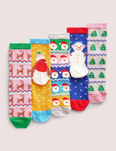 5 paires de chaussettes de Noël Bébé Boden, Multi