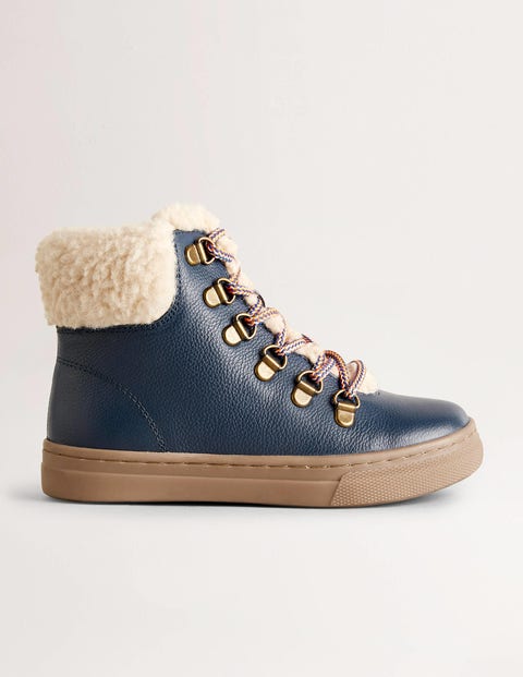 Leather Lace Up Boots - Navy | Boden UK