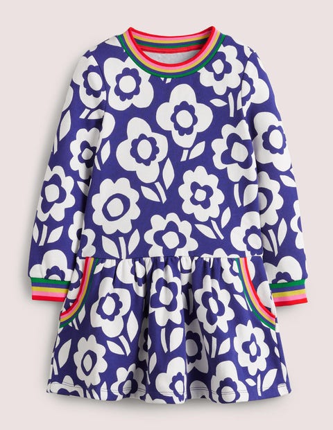 Cosy Printed Sweatshirt Dress - Bluing 