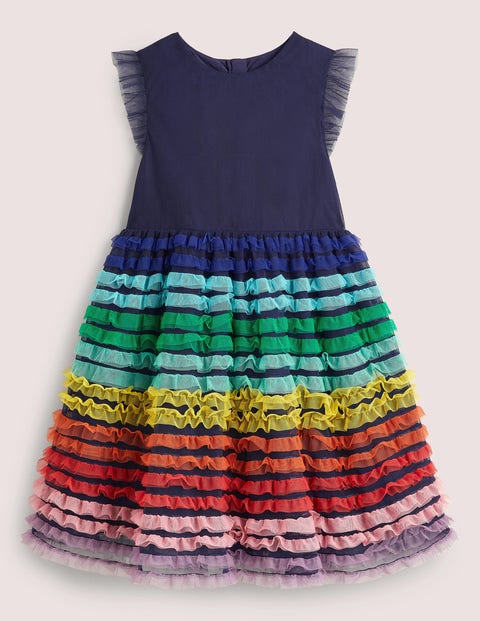 Rainbow Tiered Tulle Party Dress Fille Boden, MUL