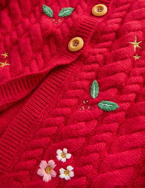 Cable Cardigan - Rockabilly Red Embroidery | Boden US