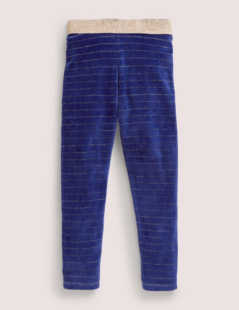 Sparkle Waist Velvet Leggings - Starboard Blue/Gold