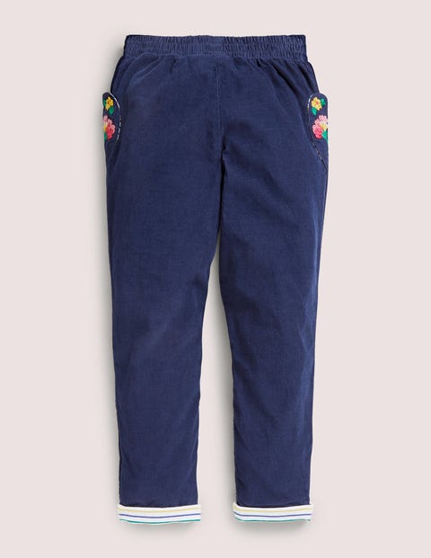 Lined Pull-on Cord Pants - College Navy Embroidery | Boden US