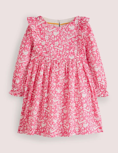 Frill Tiered Woven Dress - Pink Woodland Toile | Boden US