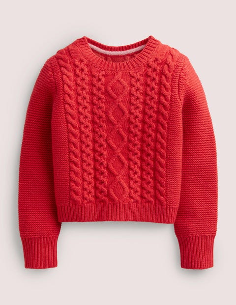 Cropped Cable Jumper Red Girls Boden