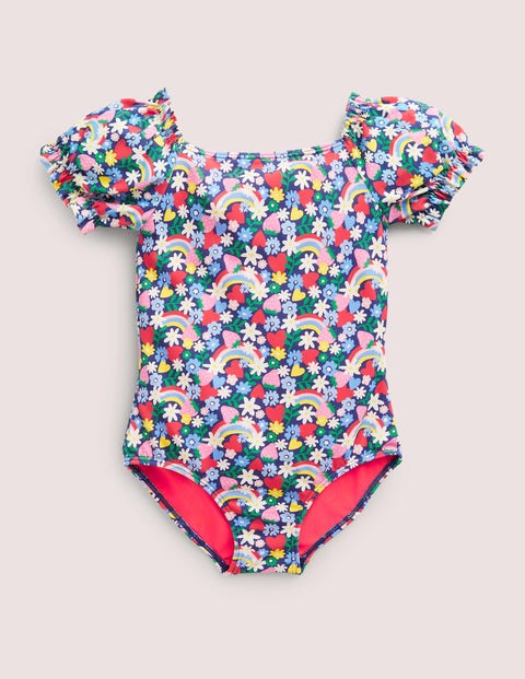 Puff Sleeve Printed Swimsuit Pink Girls Boden