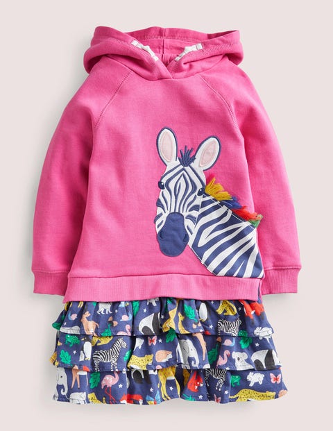 Hooded Appliqué Sweat Dress - Pink 