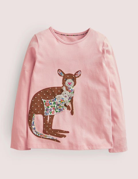 Appliqué Pop Kangaroo Out Boden T-shirt Pink US - 