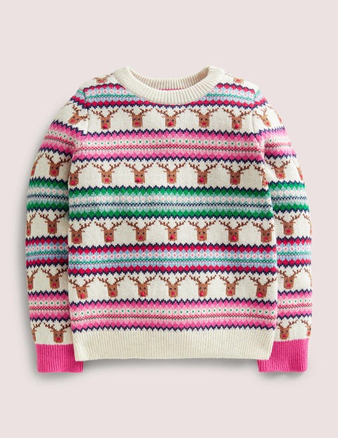 Reindeer Fair Isle Christmas Jumper Fille Boden, Multi