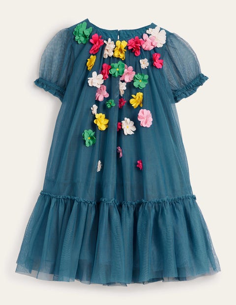 A line Flutter Flower Dress Blue Girls Boden