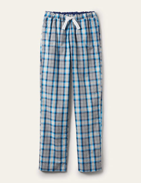 Cotton Poplin Pyjama Bottoms - Grey Marl and Blue Check | Boden UK