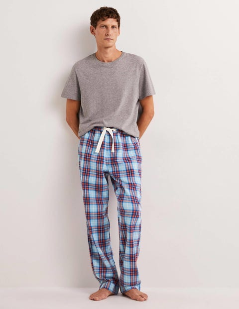 Brushed Cotton Pyjama Bottoms - Dusty Blue/Red Check