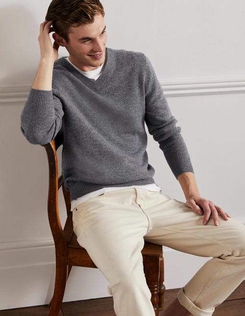 Pullover aus Lammwolle mit V-Ausschnitt Herren Boden, Anthrazit
