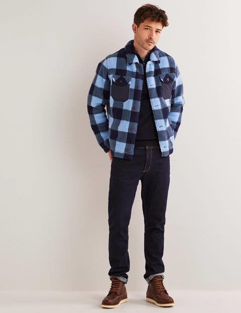 Sherpa Button up Shacket - Blue Check | Boden US