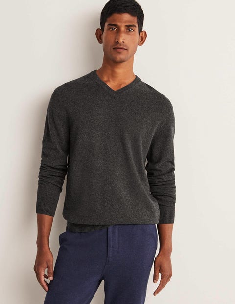 Cashmere V-neck - Dark Grey Melange | Boden US