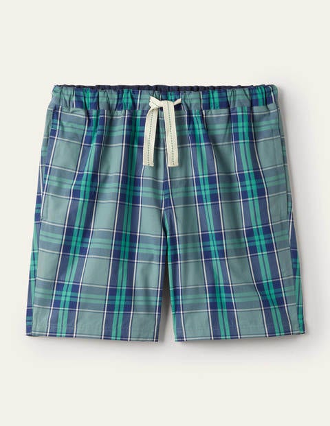 Cotton Poplin Pyjama Shorts - Storm Blue/Green Check | Boden US