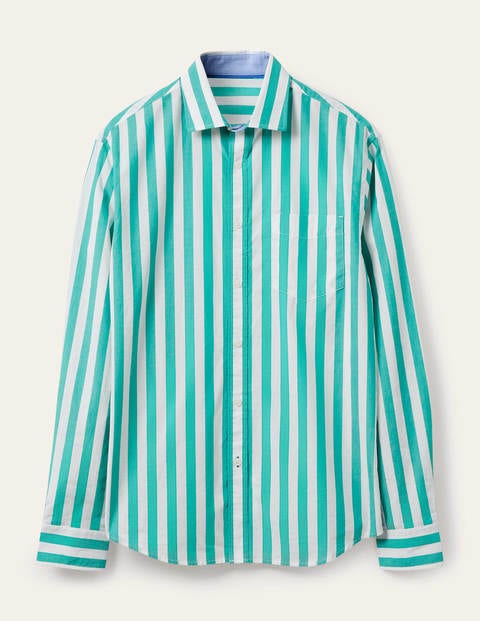 Cutaway Collar Poplin Shirt - Green Pepper Stripe | Boden US