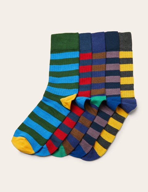 5 Pack Ribbed Socks - Mixed Stripe Pack | Boden UK