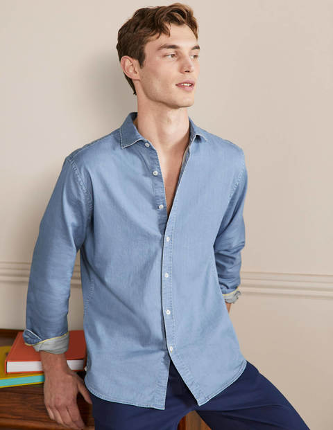 Cutaway Collar Denim Shirt - Light Chambray Blue | Boden US
