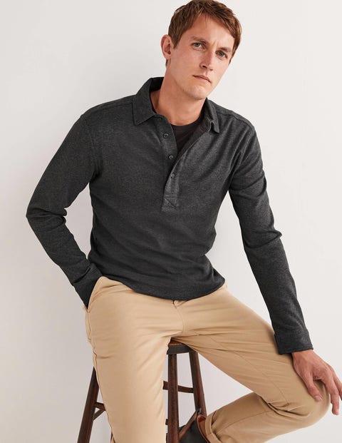 Long Sleeve Smart Jersey Polo - Charcoal Grey Marl | Boden US