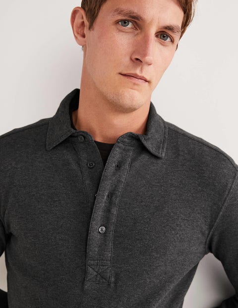 Long Sleeve Smart Jersey Polo - Charcoal Grey Marl | Boden US