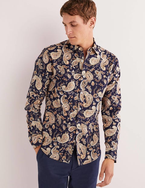 Cutaway Twill Slim Fit Shirt - Navy Paisley Floral | Boden US