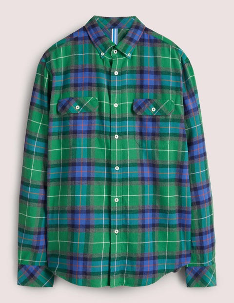 Brushed Flannel Shirt - Green/Charcoal Marl Check | Boden US