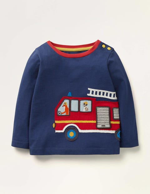 T-shirt à appliqué camion de pompier Bébé Boden, BLU