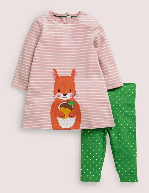 Appliqué Dress and Legging Set - Boto Pink/Ivory Squirrel