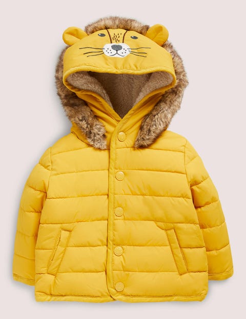 Yellow Lion Hood Waterproof Puffer Jacket Bébé Boden, YEL
